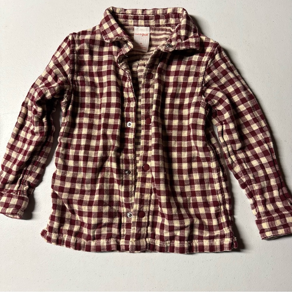 Cat & Jack Burgundy and Cream Plaid Kids Flannel